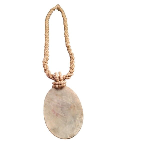 Swimmi Iridescent Abalone Shell Cone Shell Pendant Beads Necklace Boho 16" - Picture 2 of 4